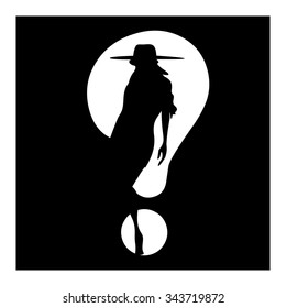 Question mark woman silhouette symbol isolated on white. Vector Illustration