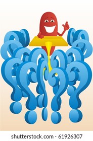 Question marks are around the rostrum of which is the exclamation mark.