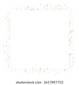 Question marks. Background for quiz, poll, survey, faq, interrogation, query. Multicolored template for opinion, public poll. Funny School vector illustration rainbow color on white background.