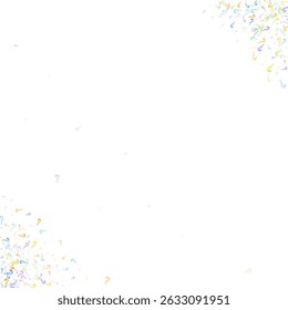 Question marks. Background for quiz, poll, survey, faq, interrogation, query. Multicolored template for opinion, public poll. Funny School vector illustration rainbow color on white background.
