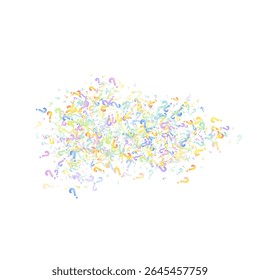 Question marks. Background for quiz, poll, survey, faq, interrogation, query. Multicolored template for opinion, public poll. Funny School vector illustration rainbow color on white background.