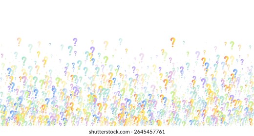 Question marks. Background for quiz, poll, survey, faq, interrogation, query. Multicolored template for opinion, public poll. Funny School vector illustration rainbow color on white background.