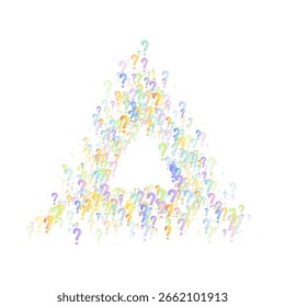 Question marks. Background for quiz, poll, survey, faq, interrogation, query. Multicolored template for opinion, public poll. Funny School vector illustration rainbow color on white background.