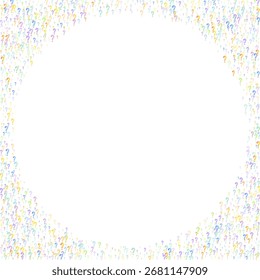 Question marks. Background for quiz, poll, survey, faq, interrogation, query. Multicolored template for opinion, public poll. Funny School vector illustration rainbow color on white background.