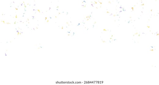 Question marks. Background for quiz, poll, survey, faq, interrogation, query. Multicolored template for opinion, public poll. Funny School vector illustration rainbow color on white background.