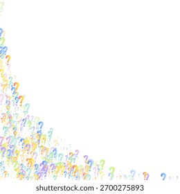 Pontos de interrogação. Plano de fundo para teste, pesquisa, pesquisa, perguntas frequentes, interrogação, consulta. Modelo multicolorido para pesquisa de opinião pública. Engraçado Escola ilustração vetor cor do arco-íris no fundo branco.