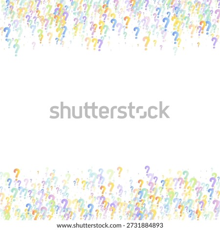 Question marks. Background for quiz, poll, survey, faq, interrogation, query. Multicolored template for opinion, public poll. Funny School vector illustration rainbow color on white background.