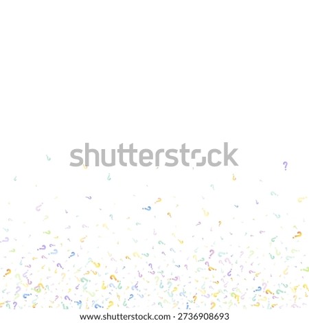 Question marks. Background for quiz, poll, survey, faq, interrogation, query. Multicolored template for opinion, public poll. Funny School vector illustration rainbow color on white background.