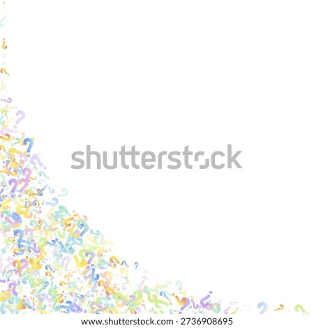 Question marks. Background for quiz, poll, survey, faq, interrogation, query. Multicolored template for opinion, public poll. Funny School vector illustration rainbow color on white background.