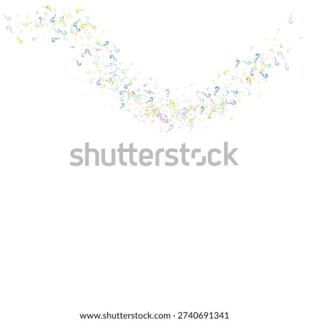 Question marks. Background for quiz, poll, survey, faq, interrogation, query. Multicolored template for opinion, public poll. Funny School vector illustration rainbow color on white background.