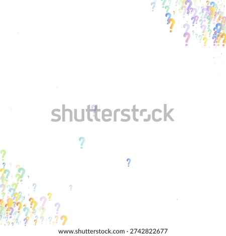 Question marks. Background for quiz, poll, survey, faq, interrogation, query. Multicolored template for opinion, public poll. Funny School vector illustration rainbow color on white background.