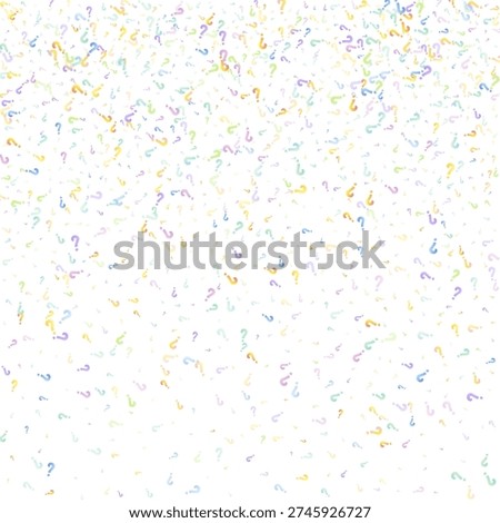 Question marks. Background for quiz, poll, survey, faq, interrogation, query. Multicolored template for opinion, public poll. Funny School vector illustration rainbow color on white background.