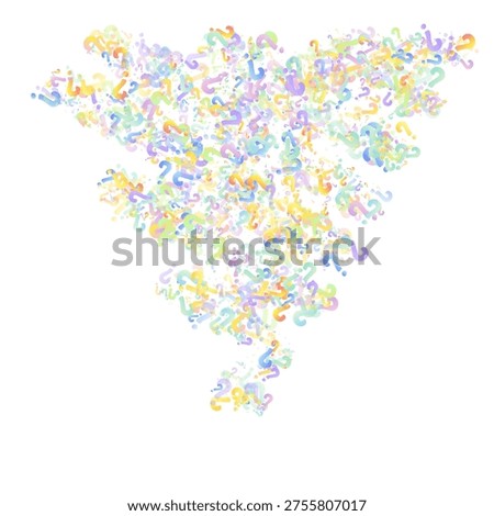 Question marks. Background for quiz, poll, survey, faq, interrogation, query. Multicolored template for opinion, public poll. Funny School vector illustration rainbow color on white background.