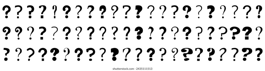 Question marks. Big set of black and white question marks. Vector illustration.