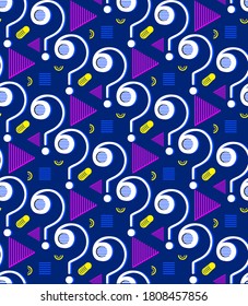 Question marks. blue seamless pattern. Colorful geometry Vector illustration