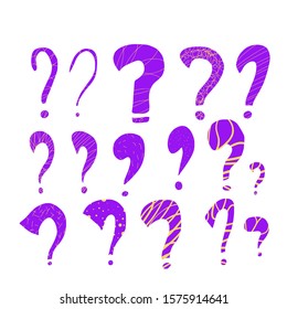 Question marks collection. Hand drawn ask sign isolated on white background. Vector stylized typography.