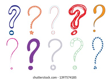 question marks colored interrogation points hand drawings scribbles vector illustration graphic isolated on white background svg