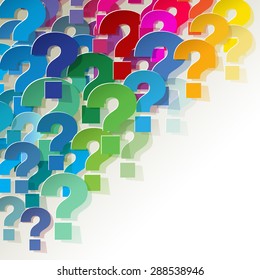 question marks colorful in the corner on a white background