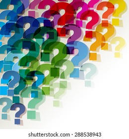 question marks colorful transparent in the corner on a white background