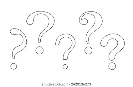 Question marks of different shapes. Line illustration for different uses. Images produced without the use of any form of AI software at any stage. 