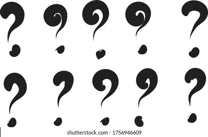 Question marks doddle set. Question marks hand drawn set illustration.