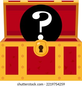 Question marks emerging from an open treasure chest