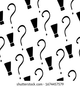 Question marks and exclamation mark seamless pattern. Vector sketch question marks and exclamation mark background