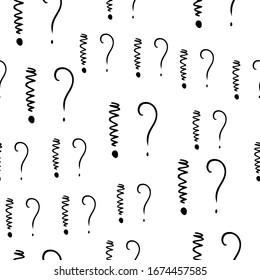 Question marks and exclamation mark seamless pattern. Vector sketch question marks and exclamation mark background