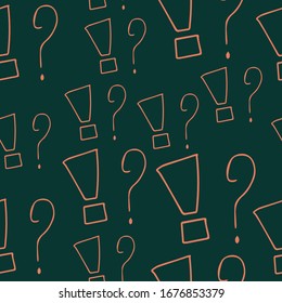 Question marks and exclamation mark seamless pattern. Vector sketch question marks and exclamation mark background