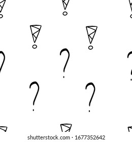 Question marks and exclamation mark seamless pattern. Vector sketch question marks and exclamation mark background