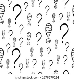 Question marks and exclamation mark seamless pattern. Vector sketch question marks and exclamation mark background
