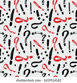 Question marks and exclamation marks seamless pattern. Brush drawings. Vector doodle question marks background