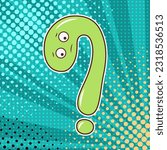 question marks in the form of funny cartoon characters with different emotions, for social networks, print, design. Background popart.Vector graphics.