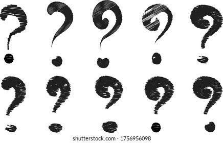 Question marks hand drawn set illustration. Question marks doddle vector.