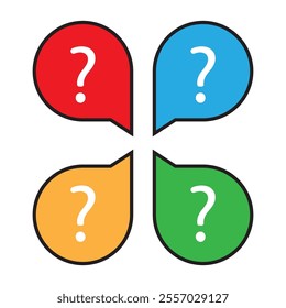 Question marks icon. Colorful speech bubbles. Concept inquiry symbol. Bright vector illustration.