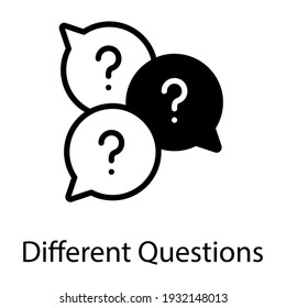 Question marks inside speech bubble denting different questions solid icon