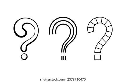 Question marks line set. Frequently asked questions. Feedback and information, knowledge. Minimalistic creativity and art. Linear flat vector collection isolated on white background