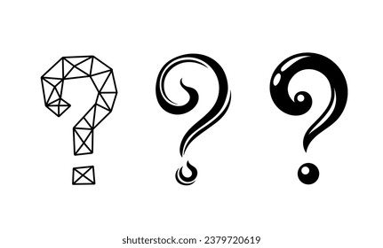 Question marks line set. Frequently asked questions. Feedback and information. Stickers for social networks and messengers. Linear flat vector collection isolated on white background