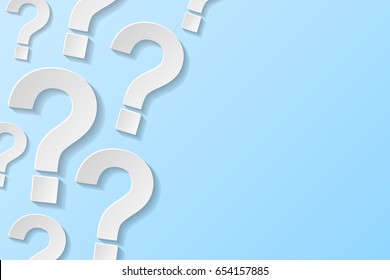 Question marks on blue background. Vector illustration.