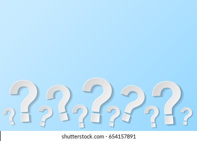 Question marks on blue background. Vector illustration.