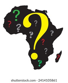 Question marks on stylized map of Africa, representing questions facing  the continent.