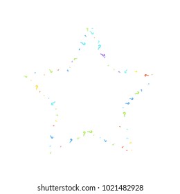 Question marks scattered on black background. Quiz, doubt, poll, survey, faq, interrogation, query background. Multicolored template for opinion poll, public poll. Rainbow color. Vector illustration.