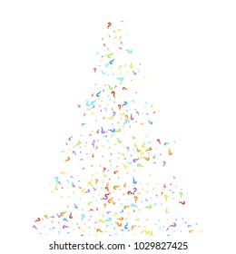 Question marks scattered on black background. Quiz, doubt, poll, survey, faq, interrogation, query background. Multicolored template for opinion poll, public poll. Rainbow color. Vector illustration.
