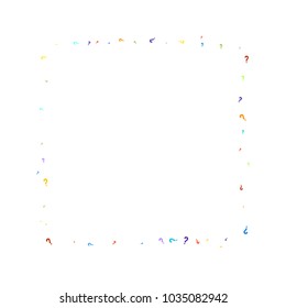 Question marks scattered on black background. Quiz, doubt, poll, survey, faq, interrogation, query background. Multicolored template for opinion poll, public poll. Rainbow color. Vector illustration.