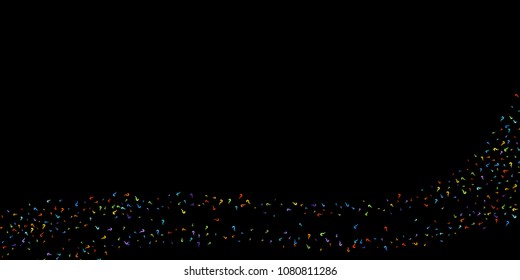 Question marks scattered on black background. Quiz, doubt, poll, survey, faq, interrogation, query background. Multicolored template for opinion poll, public poll. Rainbow color. Vector illustration.