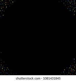 Question marks scattered on black background. Quiz, doubt, poll, survey, faq, interrogation, query background. Multicolored template for opinion poll, public poll. Rainbow color. Vector illustration.