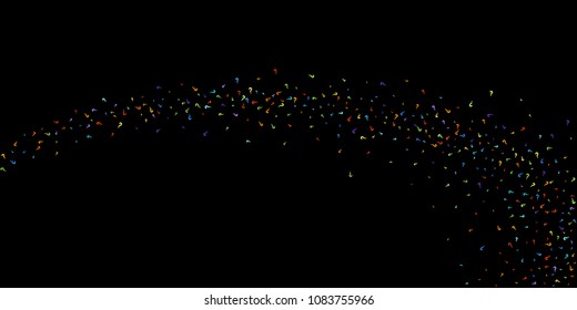 Question marks scattered on black background. Quiz, doubt, poll, survey, faq, interrogation, query background. Multicolored template for opinion poll, public poll. Rainbow color. Vector illustration.