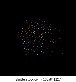 Question marks scattered on black background. Quiz, doubt, poll, survey, faq, interrogation, query background. Multicolored template for opinion poll, public poll. Rainbow color. Vector illustration.