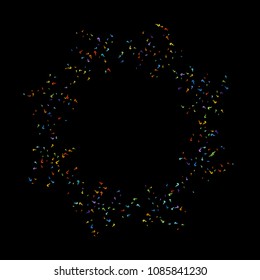 Question marks scattered on black background. Quiz, doubt, poll, survey, faq, interrogation, query background. Multicolored template for opinion poll, public poll. Rainbow color. Vector illustration.