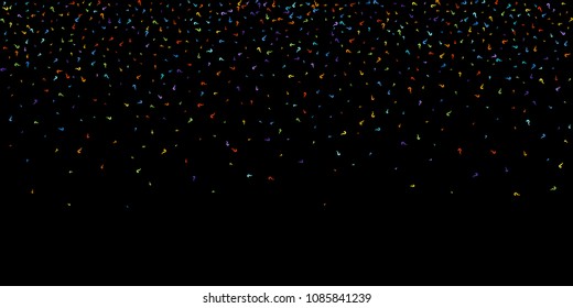 Question marks scattered on black background. Quiz, doubt, poll, survey, faq, interrogation, query background. Multicolored template for opinion poll, public poll. Rainbow color. Vector illustration.
